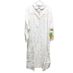 Vintage Modest Dreamy Details Collared Floral Flannel Night Gown Size 28W NWT